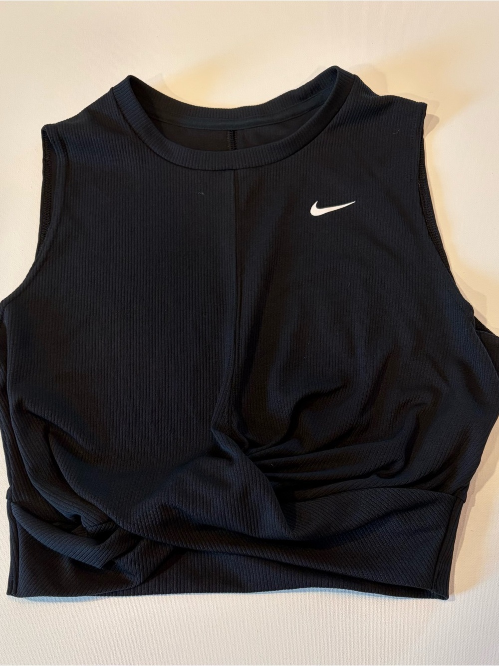 Nike Black Twist-Front Cropped Tank with White Swoosh